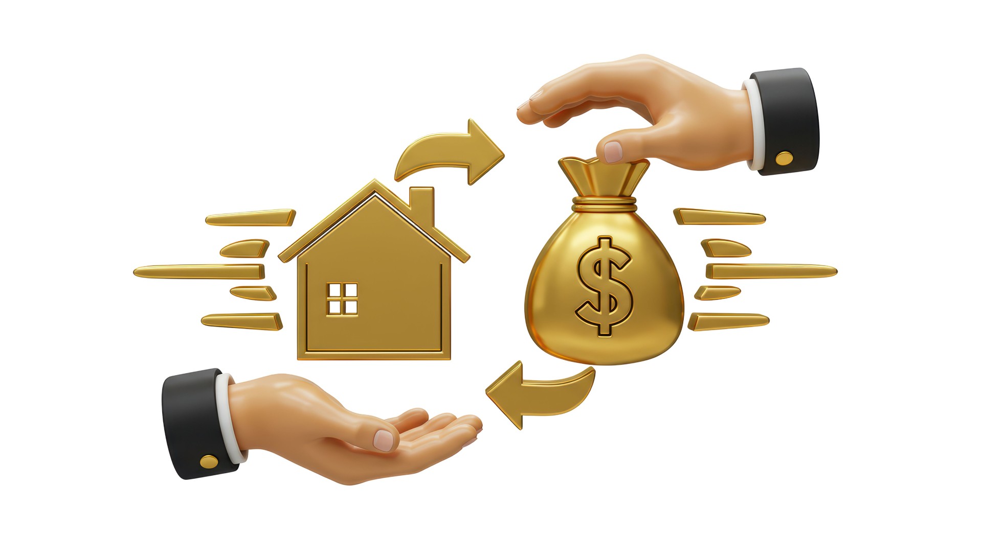Isolated Hands Exchanging House for Money Symbol of Real Estate